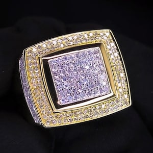 Men&#39;s Iced Out Moissanite Square Statement Pinky Ring 14K Solid Gold, Solid 925 Sterling Silver, Sizes 6-13, PASSES DIAMOND TESTER!!!