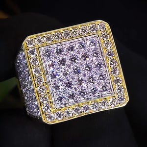 Men&#39;s Iced Out Moissanite Square Statement Pinky Ring Real Solid 925 Sterling Silver, Sizes 6-13, PASSES DIAMOND TESTER!!!