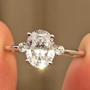 2CT Oval Cut Three Stone Moissanite Engagement Ring Three Stone Wedding Ring Oval Solitaire Unique Anniversary Ring White Gold Bridal Ring