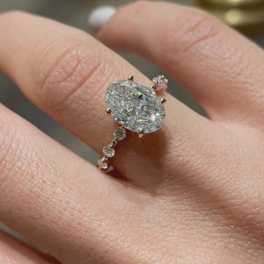3 Ct Oval Cut Moissanite Engagement Ring, 14K Solid Gold Wedding ...