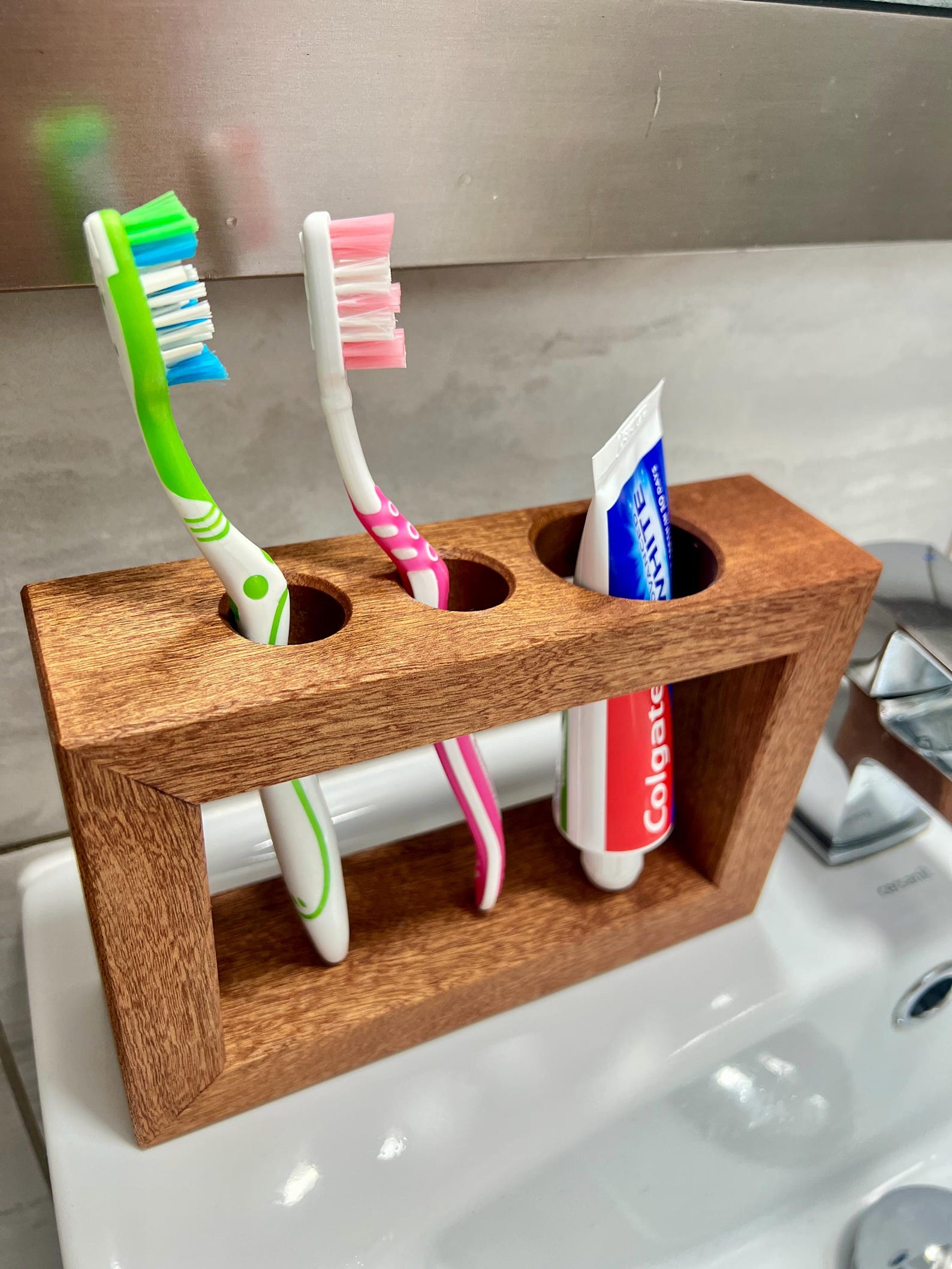 Wood Toothpaste Minimalist Wooden Toothbrush and Toothpaste Holder | Wood Bathroom ...
