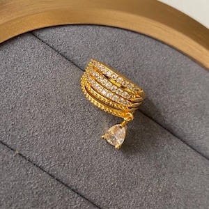 Gold Ear Cuff: Dangling Zircon, Non-Pierced Ear Wrap