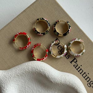 Floral Enamel Hoop Earrings | Colourful Everyday Hoops | Gift For Women