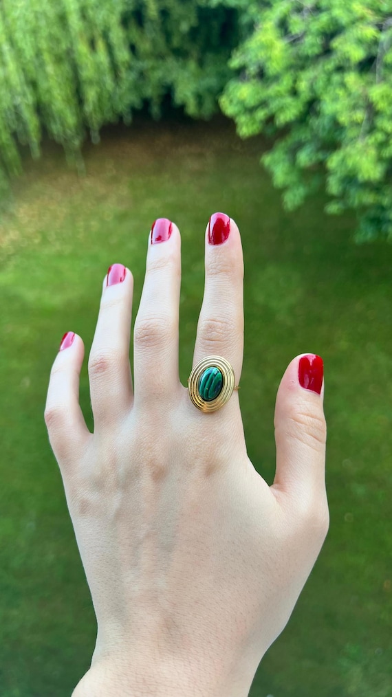 Boho Green Stone Ring: 18K Gold Plated Stainless Steel, Adjustable