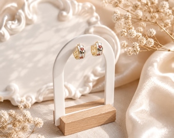 Dainty Floral Huggie Hoop Earrings | Gold Enamel Flower Hoops | Everyday Minimalist Earrings