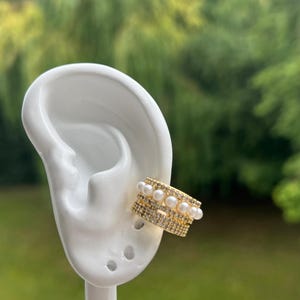 Pearl & Gold Ear Cuff: Stackable Non-Pierced Gold Plated Jewelry