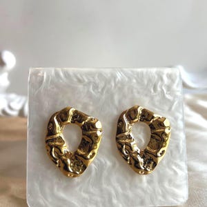 Textured Geometric Gold Earrings | 18K Gold Plated Stainless Steel Studs | Chunky Modern Minimal Earrings | Statement Jewellery