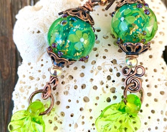 Chartreuse Floral Earrings