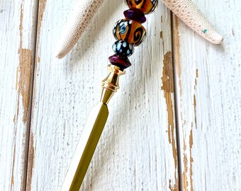 Artisan Monarch Butterfly Lampwork Beaded Letter Opener