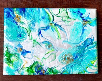 Aqua & Cobalt Floral Bloom Painting #2