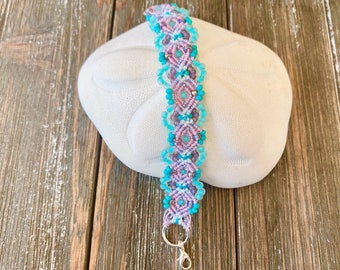 Turquoise & Lavender Peacock Micro Macrame Bracelet