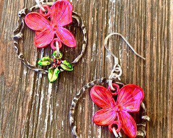 Christmas Flower & Holly Earrings