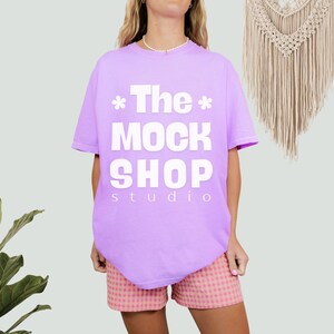 Neon Violet Comfort Colors Mockup, 1717 Comfort Colors Neon Violet Mockup, Comfort Colors Mockup, Trendy Retro Checkered Crewneck Tee Mockup