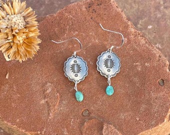 Turquoise Southwest Sterling Concho Earrings - Handmade Artisan Cowgirl Jewelry