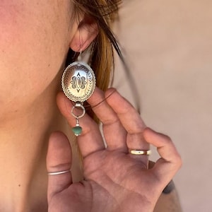 Turquoise Stamped Concho Earrings - Handmade Sterling Silver Southwest Cowgirl Jewelry