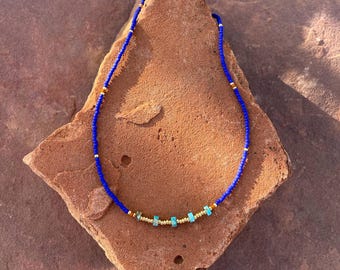 Dainty Turquoise Boho Layering Necklace - Cobalt | Handmade Sterling Silver Jewelry for Daily Wear