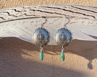 Southwest Concho Earrings with Turquoise Beads - Handmade Sterling Artisan Cowgirl Jewelry