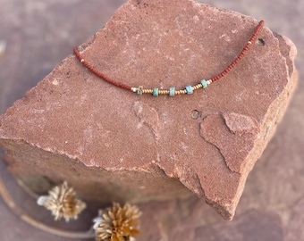 Dainty Turquoise Boho Layering Necklace - Burnt Sienna | Handmade Sterling Silver Jewelry for Daily Wear