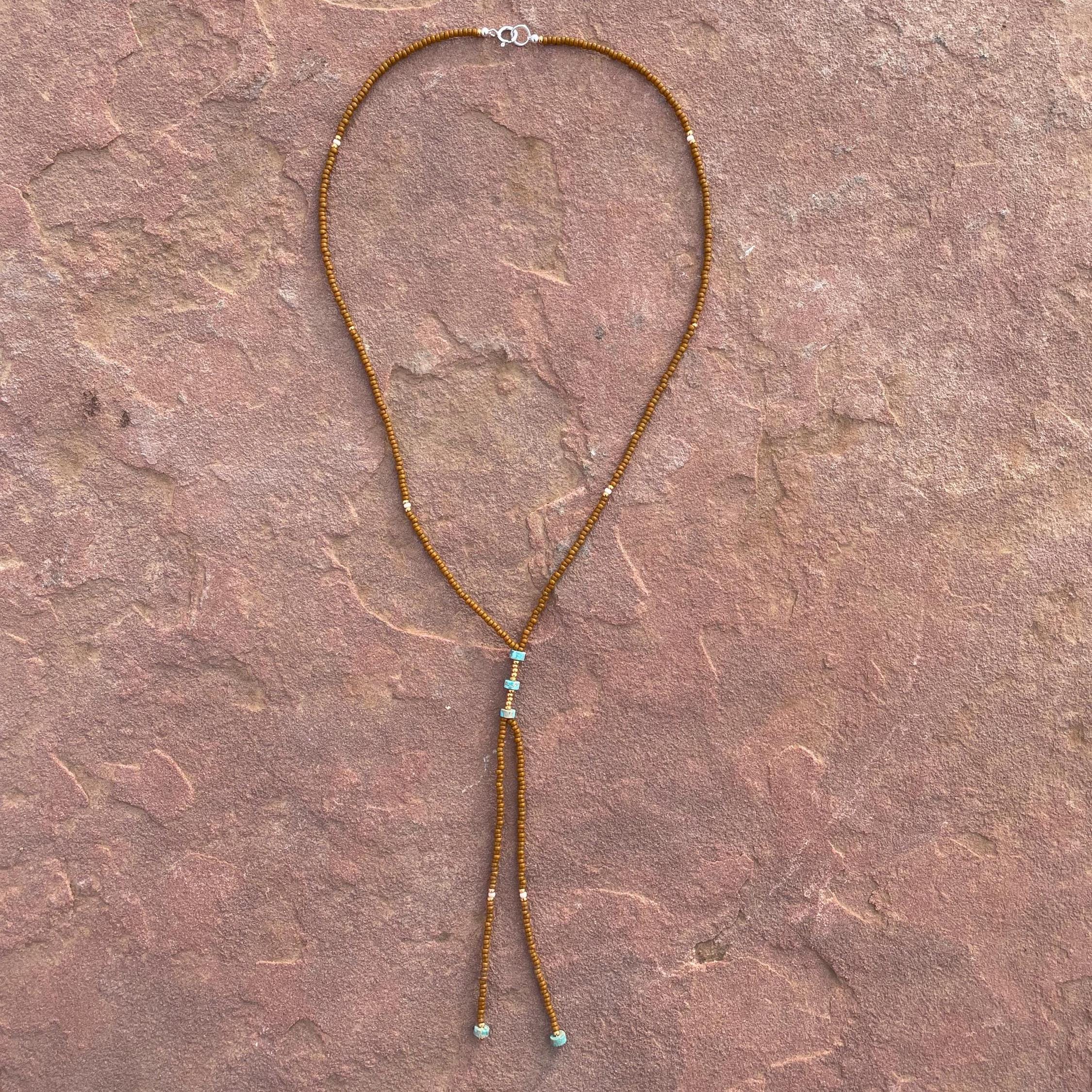 Turquoise & Seed Bead Bolo Necklace - Olive | Western 