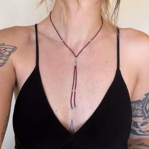 Turquoise & Seed Bead Bolo Necklace - Ox Blood | Elegant Western Inspired Handmade Artisan Jewelry