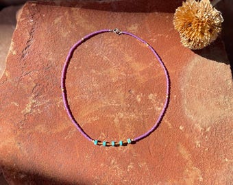 Dainty Turquoise Boho Layering Necklace - Fuchsia | Handmade Sterling Silver Jewelry for Daily Wear