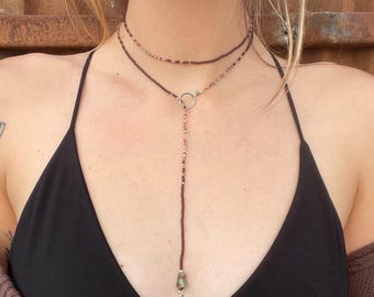 Boho Beaded Turquoise Lariat Necklace - Umber | Earthy Handmade Artisan Jewelry