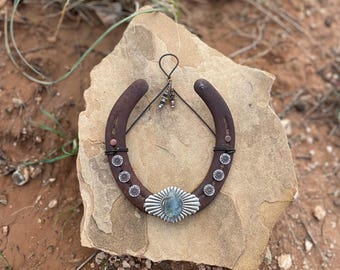 Southwest Labradorite Horseshoe Wall Art: Personalised Handmade Western Decor Housewarming Gift