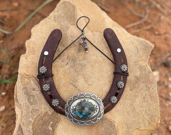 Personalized Southwest Labradorite Horseshoe | Handmade One of A Kind Western Wall Art & Home Decor