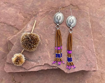 Handcrafted Southwest Beaded Concho Dangle Earrings - Fawn Collection | Western Cowgirl Jewelry