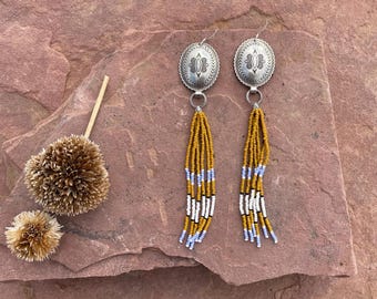 Handmade Colorful Beaded Southwest Concho Dangly Earrings - Fawn Collection | Western Cowgirl Rodeo Jewelry