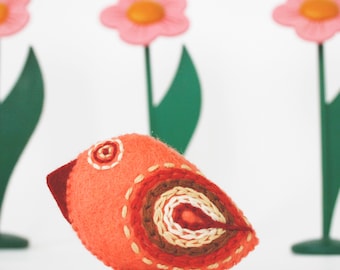 Felt Cardinal Ornament: Hand-Stitched Bird Brooch