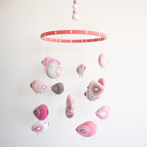 Pink mobile for nursery. Baby girl crib mobile pastel birds. Mobile nursery for girl. Pink baby mobile. Handmade baby shower gift for girl image 3