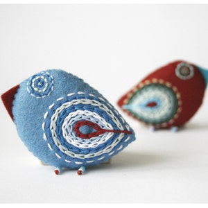 Thank you gift for teacher. Blue and red felt birds with handmade embroidery. Made in Ukraine. Еhank you gift set image 1
