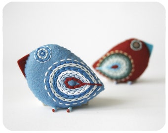 Thank you gift for teacher. Blue and red felt birds with handmade embroidery. Made in Ukraine. Еhank you gift set