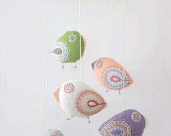 baby mobile pastel birds for nursery
