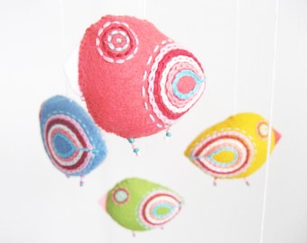 Felt Bird Crib Mobile: Embroidered Chickadee Art, Gender Neutral