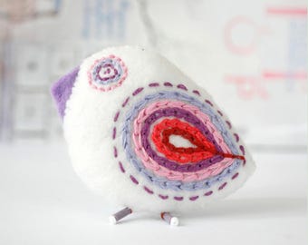 Embroidered Cardinal Ornament: Handmade Bird Watcher Gift