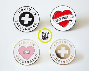 Vaccinated enamel pins. Set of 4. Covid 19 vaccinated pin.