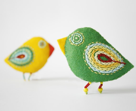 Budgie Birds - Pet Ornaments - Yellow Warbler - Green Tanager - Bird Watcher Gifts - Ukrainian Embroidery Brooch - Thank you gift ideas