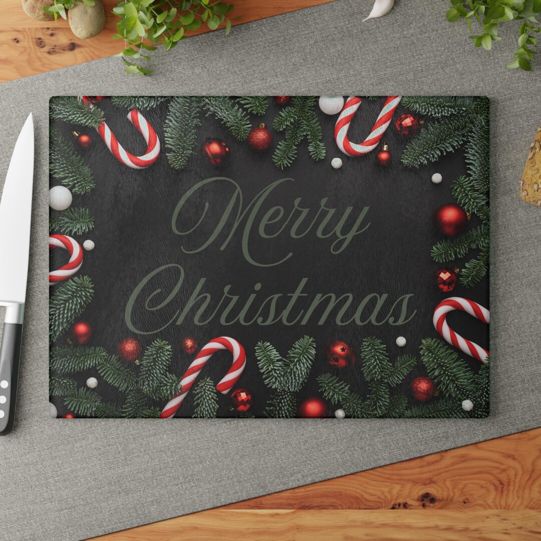 Merry Christmas Glass Cutting Board: Holiday Kitchen Decor (11"x15") - Etsy