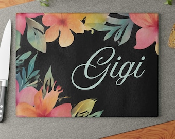 Floral Glass Cutting Board, Personalized Mother's Day Gift, Gigi Gift (11"x15")
