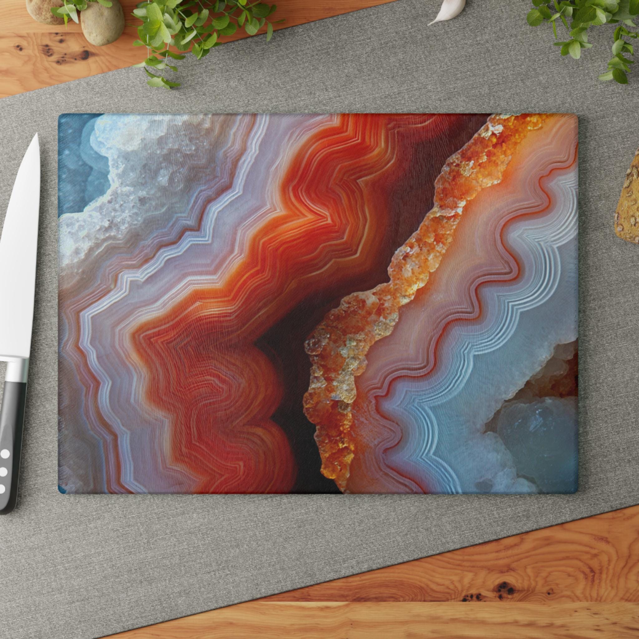 Planche à Découper En Agate Naturelle 30 Cm - Fait Main (Inde) - Déco Cuisine Ou Planche à Fromage