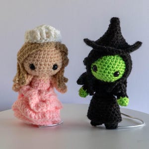 Elphaba and Glinda from Wicked - Crochet Chibi Plush. Amigurumi Doll. From the Musical Wicked, inspired by the Wizard of Oz.