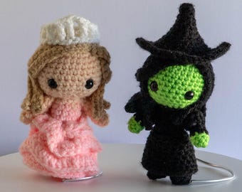 Elphaba and Glinda from Wicked - Crochet Chibi Plush. Wicked Musical, Wizard of Oz. 4.5 Inch Doll