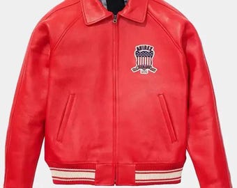 Men Avirex Real Leather Jacket Bomber American Flight Jacket