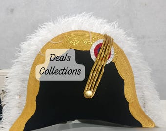 Napoleonic French General & Marshal Bicorn Hat Gold Bullion with feathers bicorn