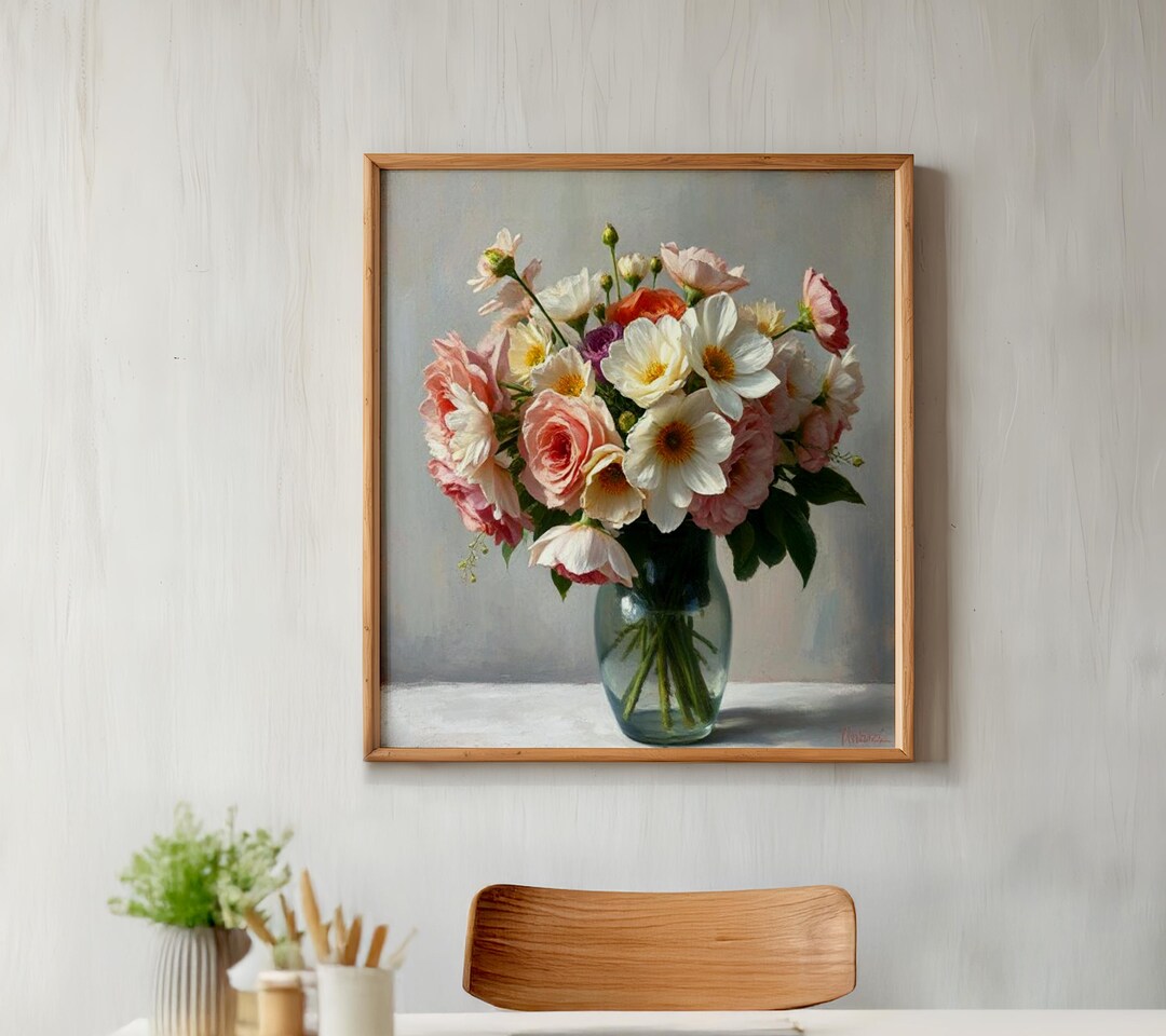 Pastel Flower Bouquet Wall Art | Floral Still Life Print | Romantic ...