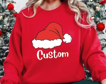 Custom Name Christmas T-Shirt | Personalized Santa Hat Shirt | Matching Family Xmas Tees