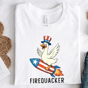 Funny 4th of July Goose Shirt, Silly Goose Firequacker Tee, Comfort Colors USA Duck Shirt, Patriotic July 4th T-Shirt, Independence Day Gift