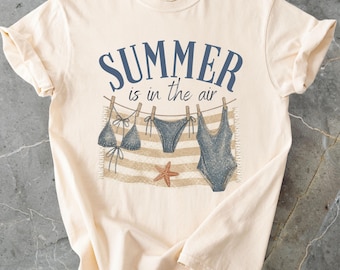 Summer Is In The Air Beach Quote T-Shirt, Coastal Grandmother Aesthetic Top, Vacation Mode Apparel, Retro Swimwear Graphic Tee